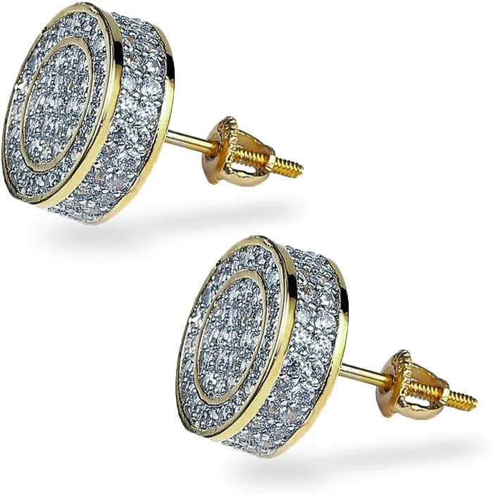 TOPGRILLZ Screw Back Earrings 14K Golden Plated 5A  Cubic Zirconia Cluster Round Screw On Stud Earrings For Men Women Aretes De Hombre