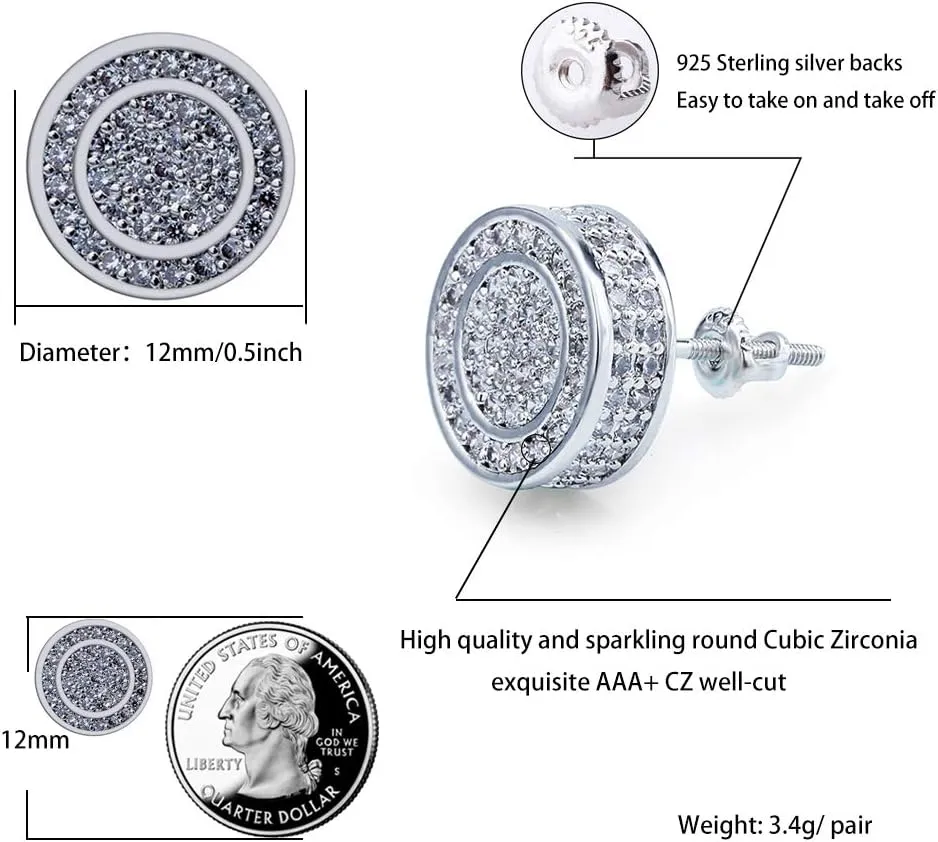TOPGRILLZ Screw Back Earrings 14K Golden Plated 5A  Cubic Zirconia Cluster Round Screw On Stud Earrings For Men Women Aretes De Hombre