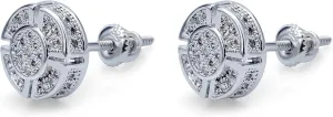 TOPGRILLZ Screw Back Earrings 14K Golden Plated 5A  Cubic Zirconia Cluster Round Screw On Stud Earrings For Men Women Aretes De Hombre
