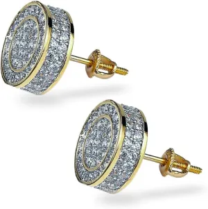 TOPGRILLZ Screw Back Earrings 14K Golden Plated 5A  Cubic Zirconia Cluster Round Screw On Stud Earrings For Men Women Aretes De Hombre
