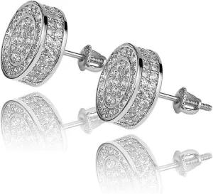 TOPGRILLZ Screw Back Earrings 14K Golden Plated 5A  Cubic Zirconia Cluster Round Screw On Stud Earrings For Men Women Aretes De Hombre