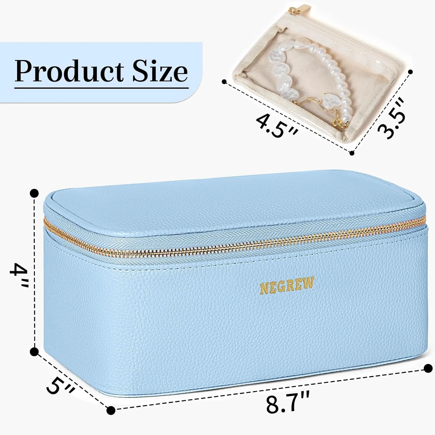 Travel Jewelry Box with 12 Jewelry Bags, Leather Jewelry Organizer Case for Women Girl for Necklace Earring Bracelet Ring, Jewelry Holder Organizer Box,Wedding Birthday Gift Idea (Baby Blue)