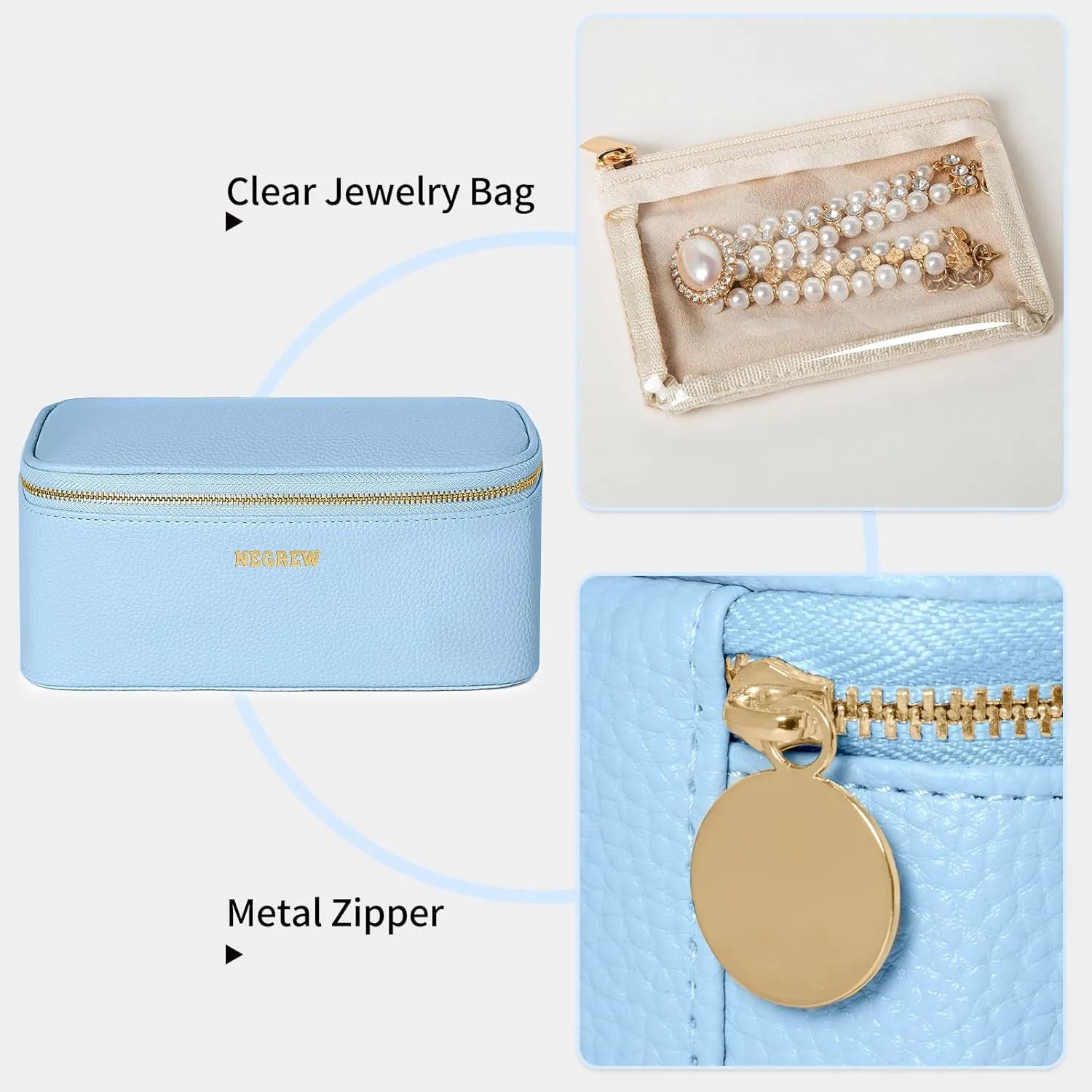 Travel Jewelry Box with 12 Jewelry Bags, Leather Jewelry Organizer Case for Women Girl for Necklace Earring Bracelet Ring, Jewelry Holder Organizer Box,Wedding Birthday Gift Idea (Baby Blue)