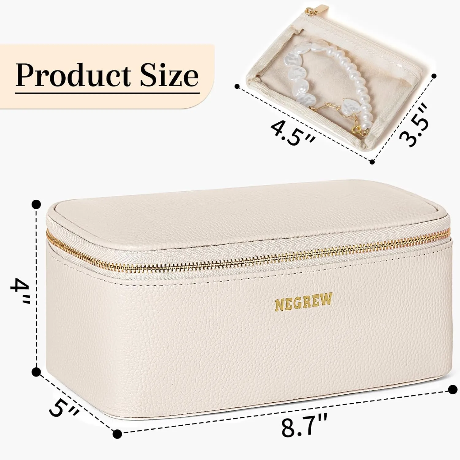 Travel Jewelry Box with 12 Jewelry Bags, Leather Jewelry Organizer Case for Women Girl for Necklace Earring Bracelet Ring, Jewelry Holder Organizer Box,Wedding Birthday Gift Idea (Beige)