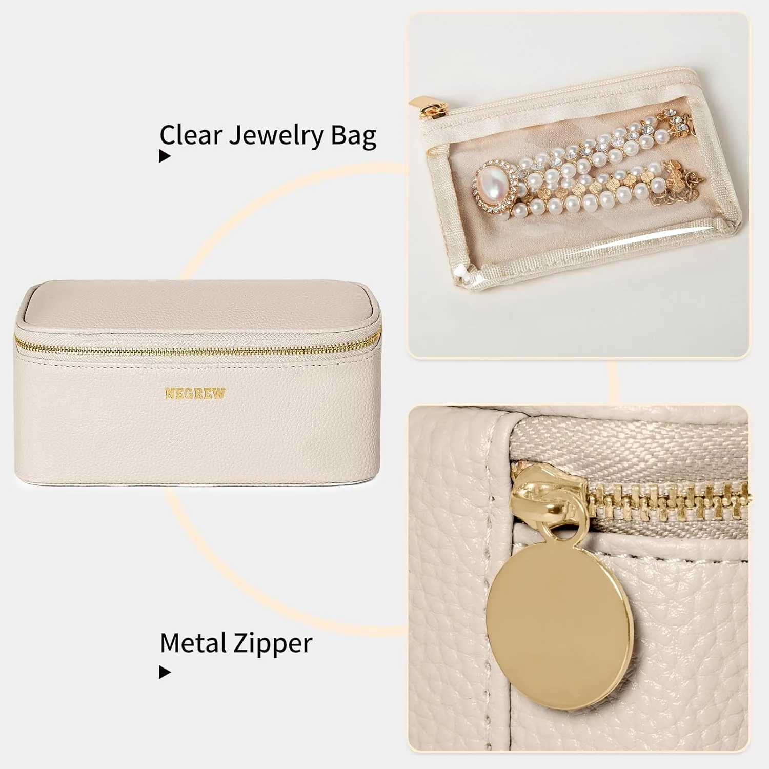 Travel Jewelry Box with 12 Jewelry Bags, Leather Jewelry Organizer Case for Women Girl for Necklace Earring Bracelet Ring, Jewelry Holder Organizer Box,Wedding Birthday Gift Idea (Beige)