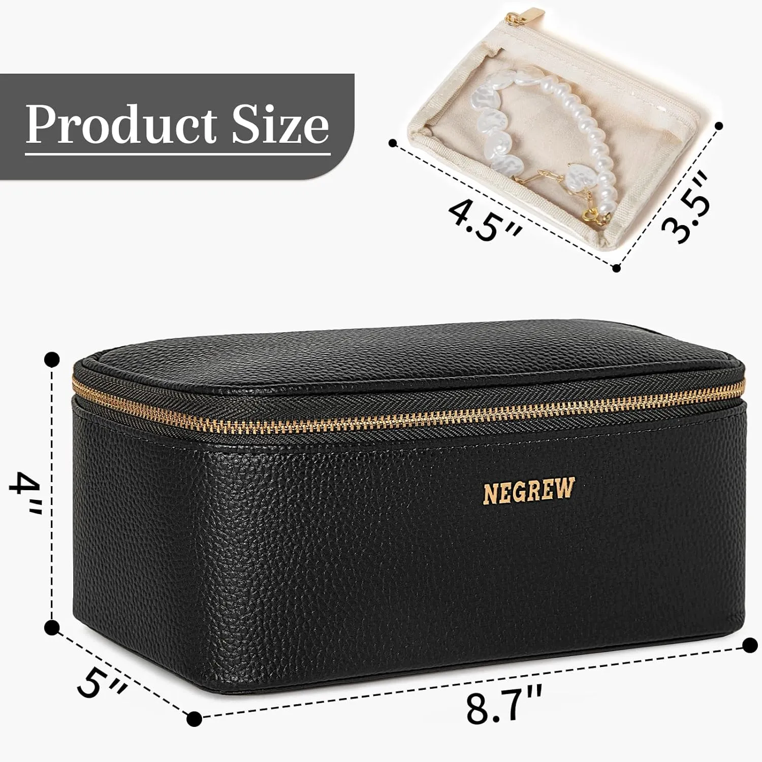 Travel Jewelry Box with 12 Jewelry Bags, Leather Jewelry Organizer Case for Women Girl for Necklace Earring Bracelet Ring, Jewelry Holder Organizer Box,Wedding Birthday Gift Idea (Black)