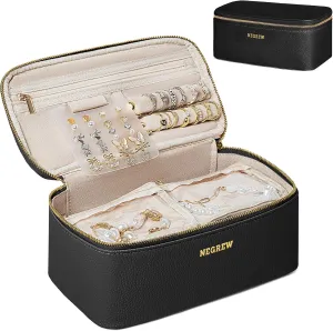 Travel Jewelry Box with 12 Jewelry Bags, Leather Jewelry Organizer Case for Women Girl for Necklace Earring Bracelet Ring, Jewelry Holder Organizer Box,Wedding Birthday Gift Idea (Black)