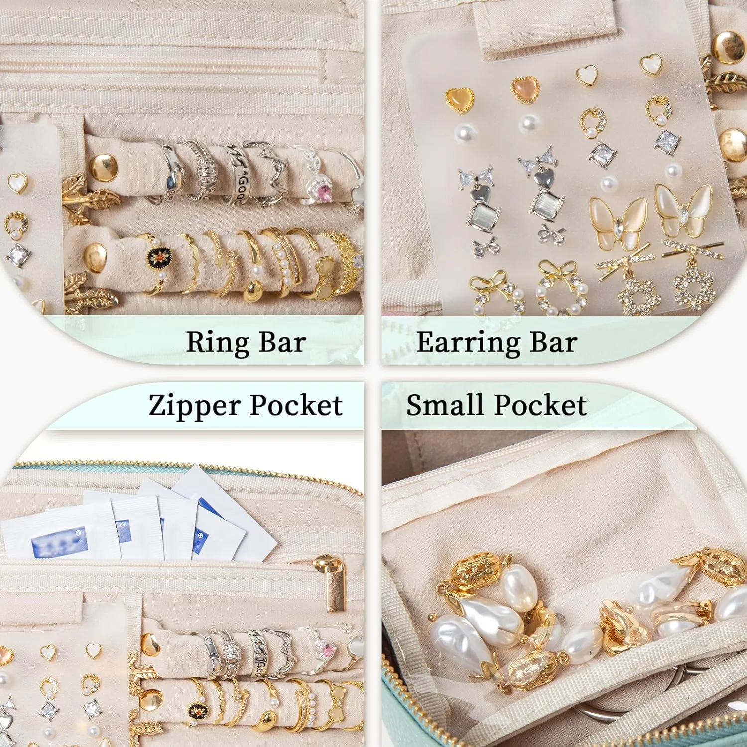 Travel Jewelry Box with 12 Jewelry Bags, Leather Jewelry Organizer Case for Women Girl for Necklace Earring Bracelet Ring, Jewelry Holder Organizer Box,Wedding Birthday Gift Idea (Blue)