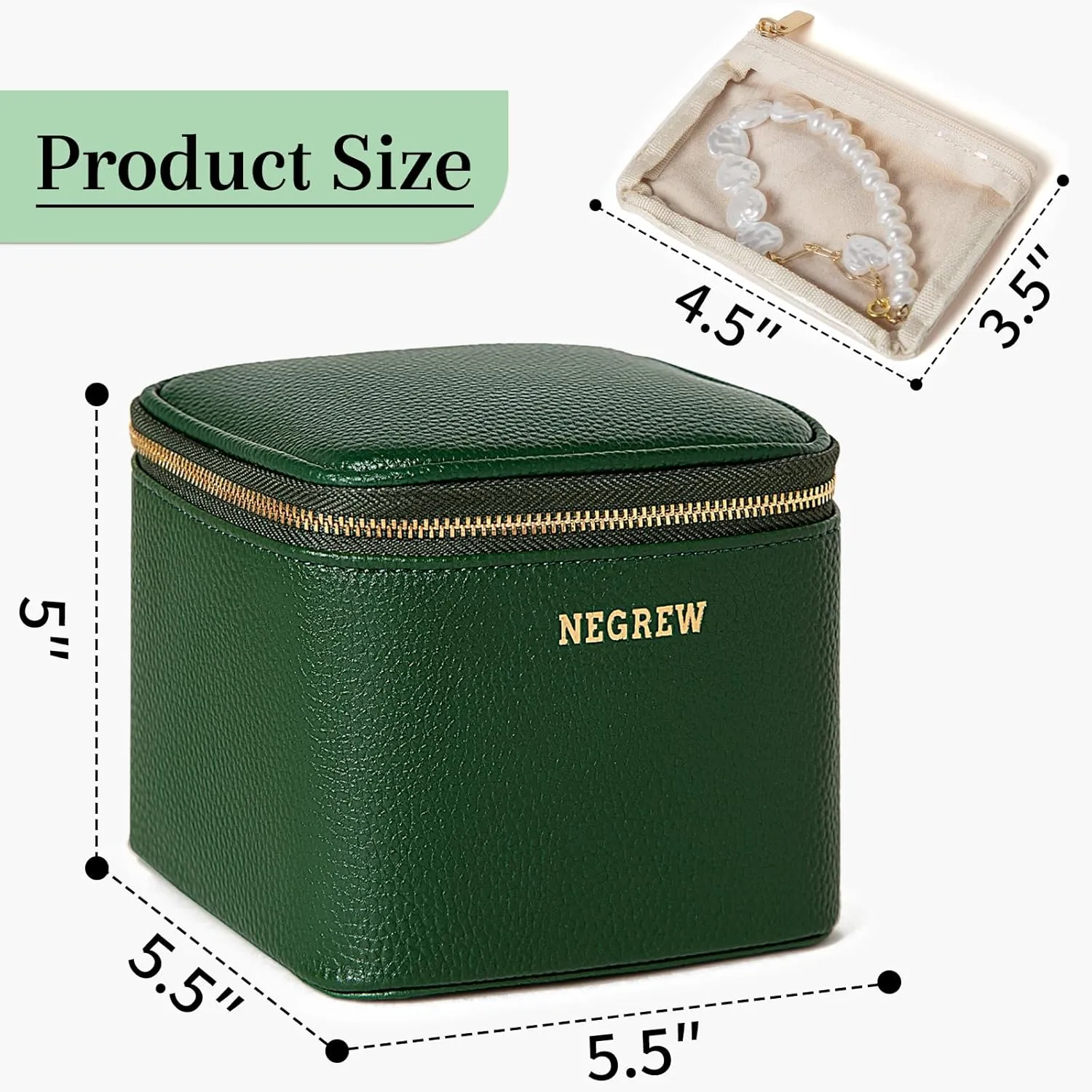 Travel Jewelry Box with 6 Jewelry Bags, Leather Jewelry Organizer Case for Women Girl for Necklace Earring Bracelet Ring, Jewelry Holder Organizer Box,Wedding Birthday Gift Idea (Green)