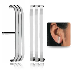 Triple Suspender Earrings | Sterling Silver 3 Line Bar Ear Lobe Cuff Stud Earrings | Geometric Suspension, Wrap Earrings | Edgy Jewelry