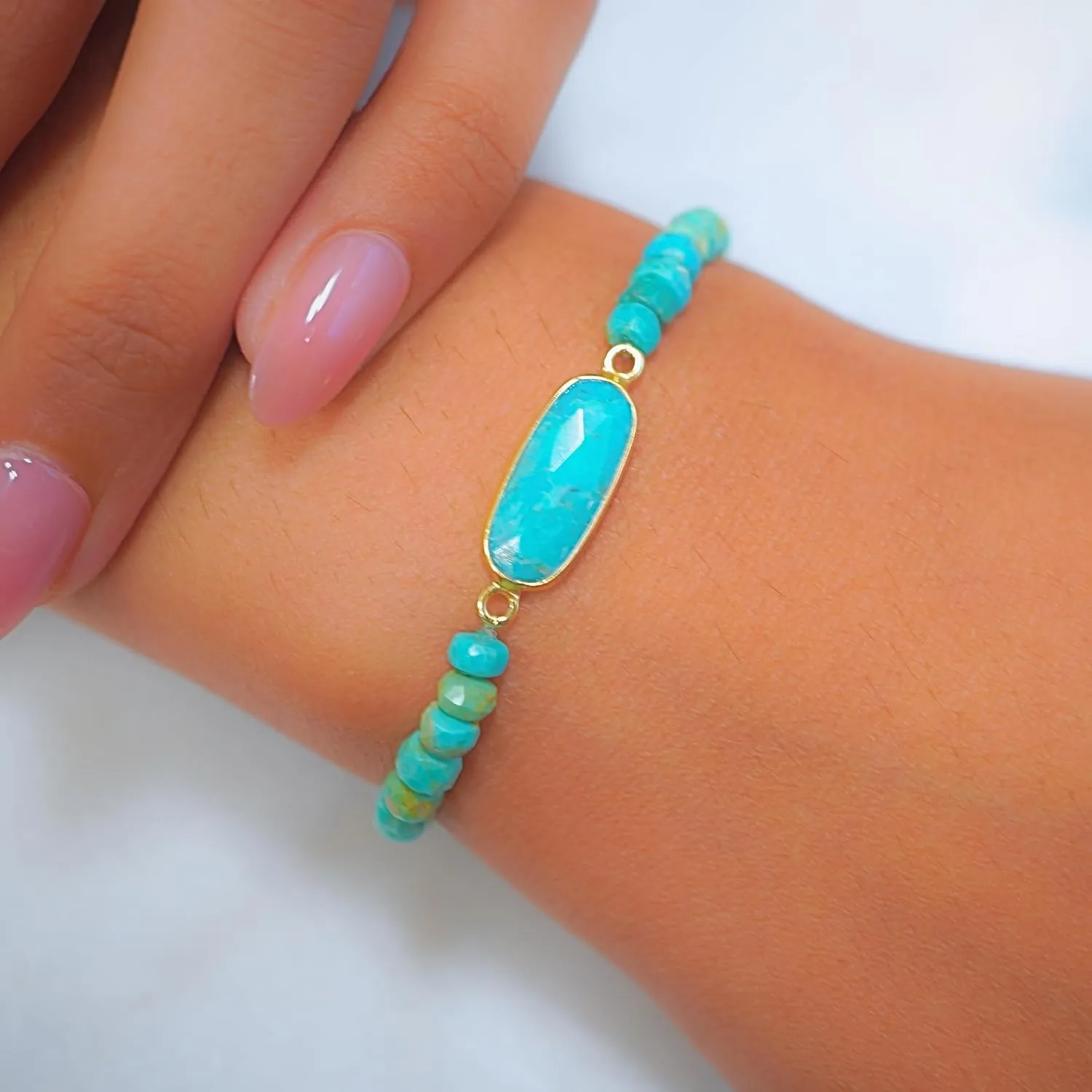 Turquoise Bracelet for Women Teen Girls, Certified 925 Sterling Silver with Plated 18K Gold Bracelets with Blue Turquoise Oval for Women - Crystals and Healing Stone Women Jewelry for Gift