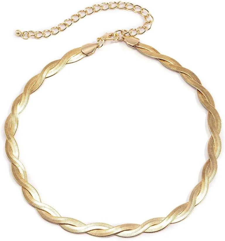 Twist Woven Snake Bone Chain Single Clavicle Chain Exaggerated Snake Bone Choker Necklace - Multi-Layer Geometric Metal Collarbone Chain, Bold African-Inspired Statement Jewelry for WomenGold