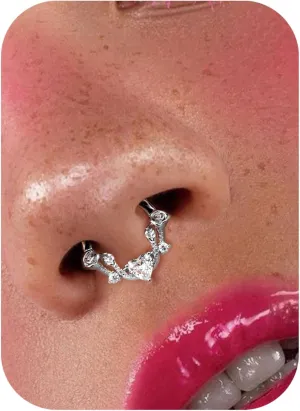 UBGICIG 16G Silver/Gold/Black Rose Septum Rings Heart CZ Hinged Nose Rings Hoops Stainless Steel Daith Piercing Jewelry Helix Tragus Conch Earrings Septum Clicker Nose Piercings for Women 8mm 10mm