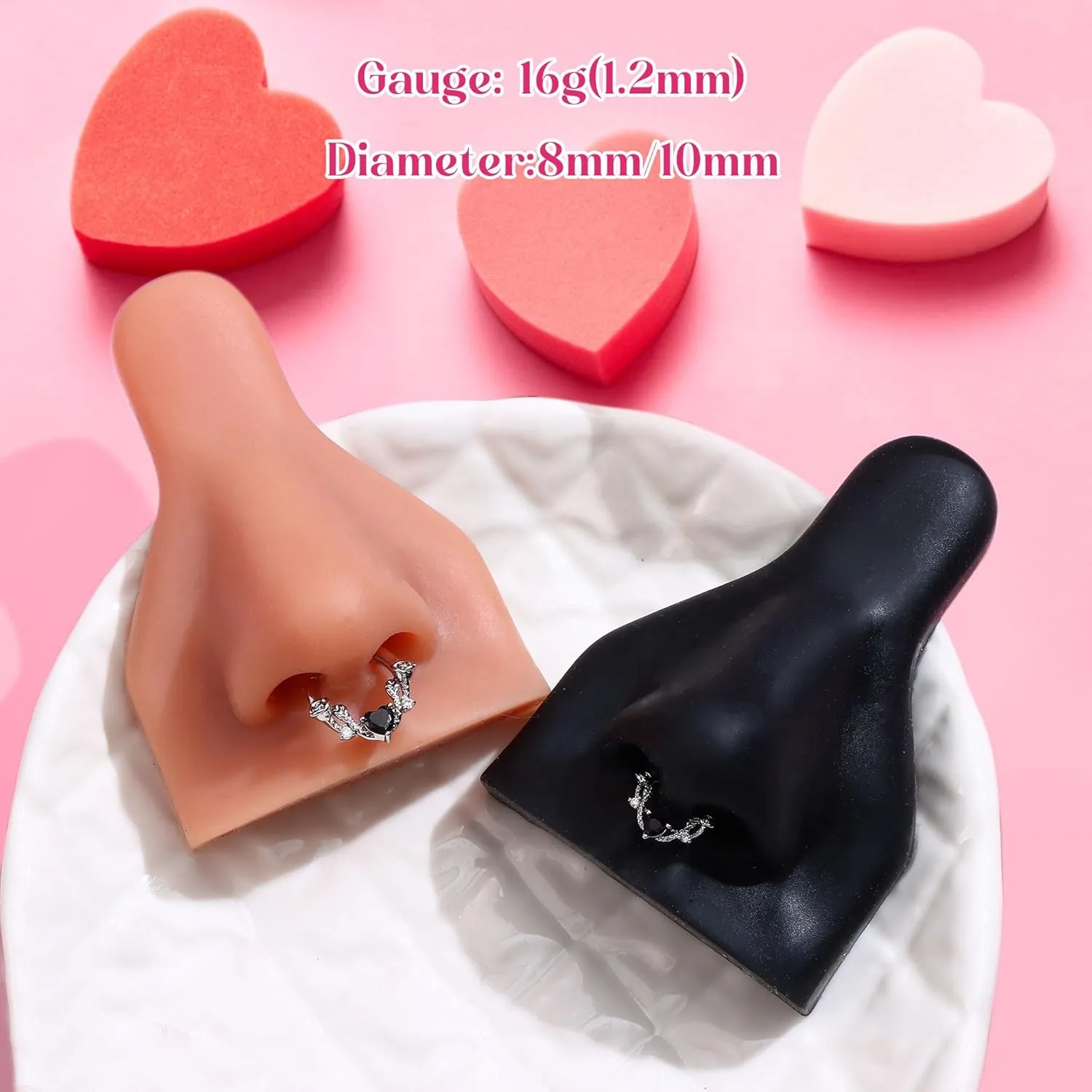 UBGICIG 16G Silver/Gold/Black Rose Septum Rings Heart CZ Hinged Nose Rings Hoops Stainless Steel Daith Piercing Jewelry Helix Tragus Conch Earrings Septum Clicker Nose Piercings for Women 8mm 10mm