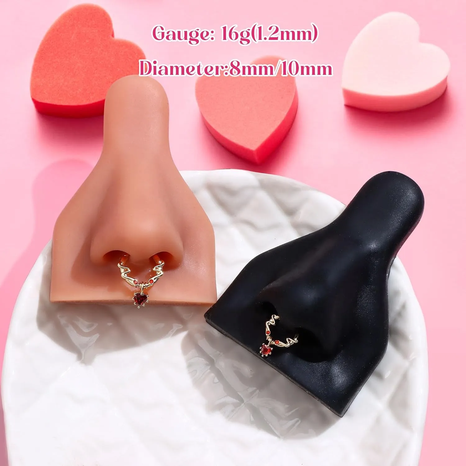 UBGICIG 16G Silver/Gold/Black Rose Septum Rings Heart CZ Hinged Nose Rings Hoops Stainless Steel Daith Piercing Jewelry Helix Tragus Conch Earrings Septum Clicker Nose Piercings for Women 8mm 10mm