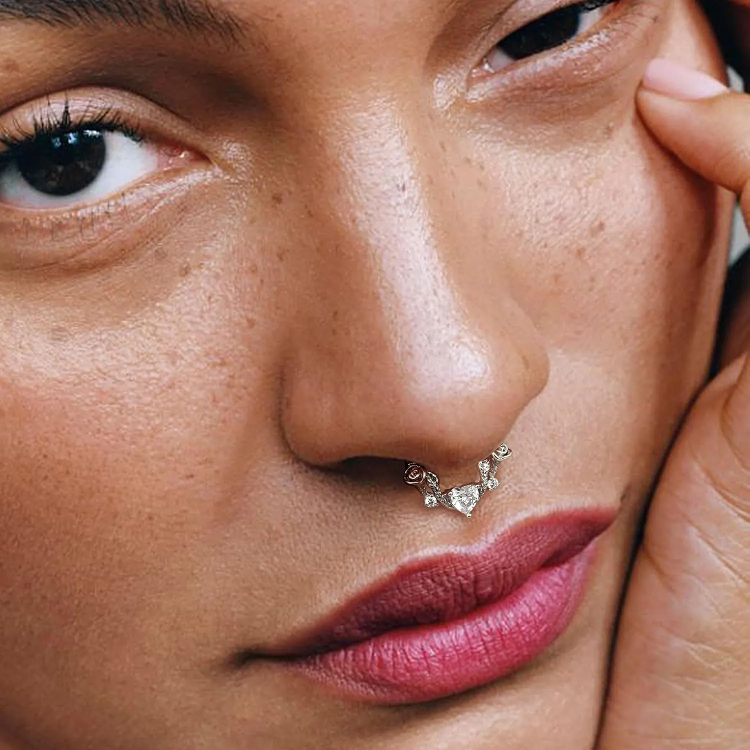 UBGICIG 16G Silver/Gold/Black Rose Septum Rings Heart CZ Hinged Nose Rings Hoops Stainless Steel Daith Piercing Jewelry Helix Tragus Conch Earrings Septum Clicker Nose Piercings for Women 8mm 10mm