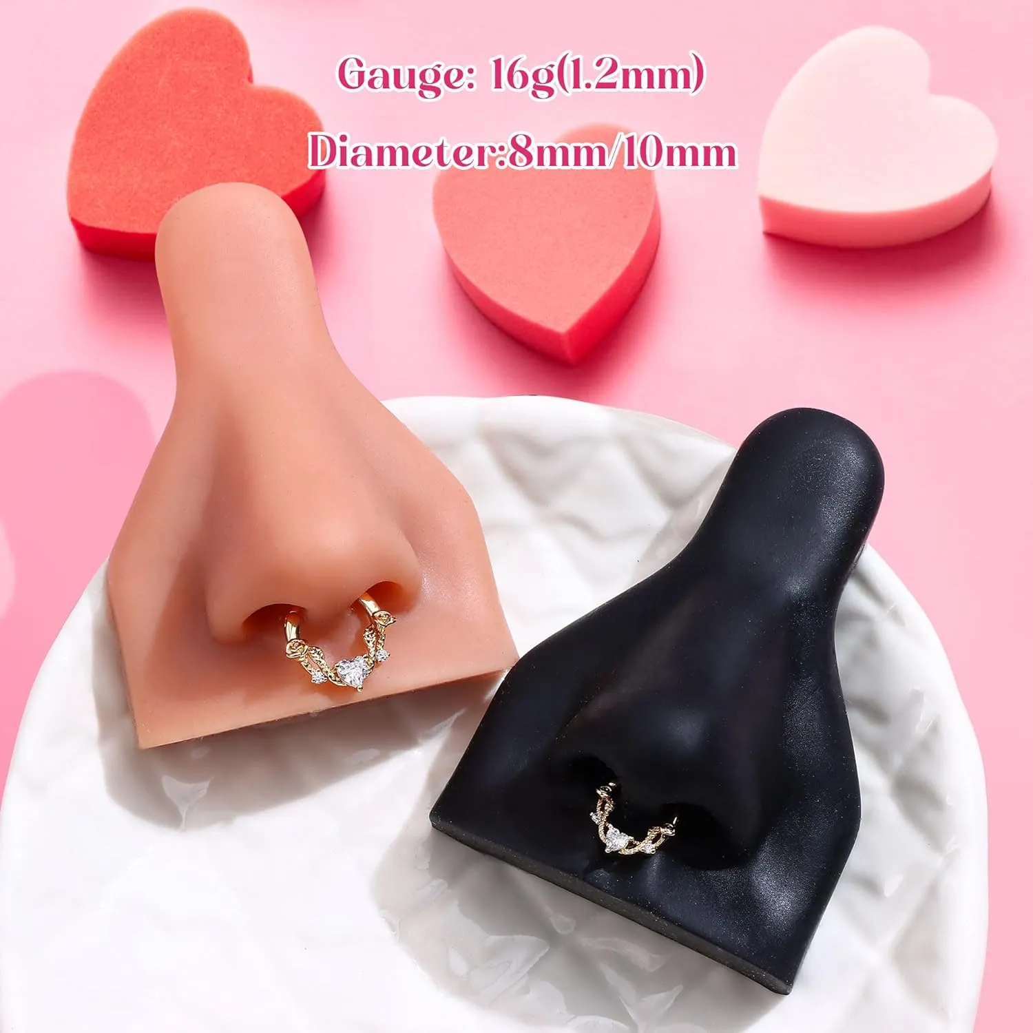 UBGICIG 16G Silver/Gold/Black Rose Septum Rings Heart CZ Hinged Nose Rings Hoops Stainless Steel Daith Piercing Jewelry Helix Tragus Conch Earrings Septum Clicker Nose Piercings for Women 8mm 10mm