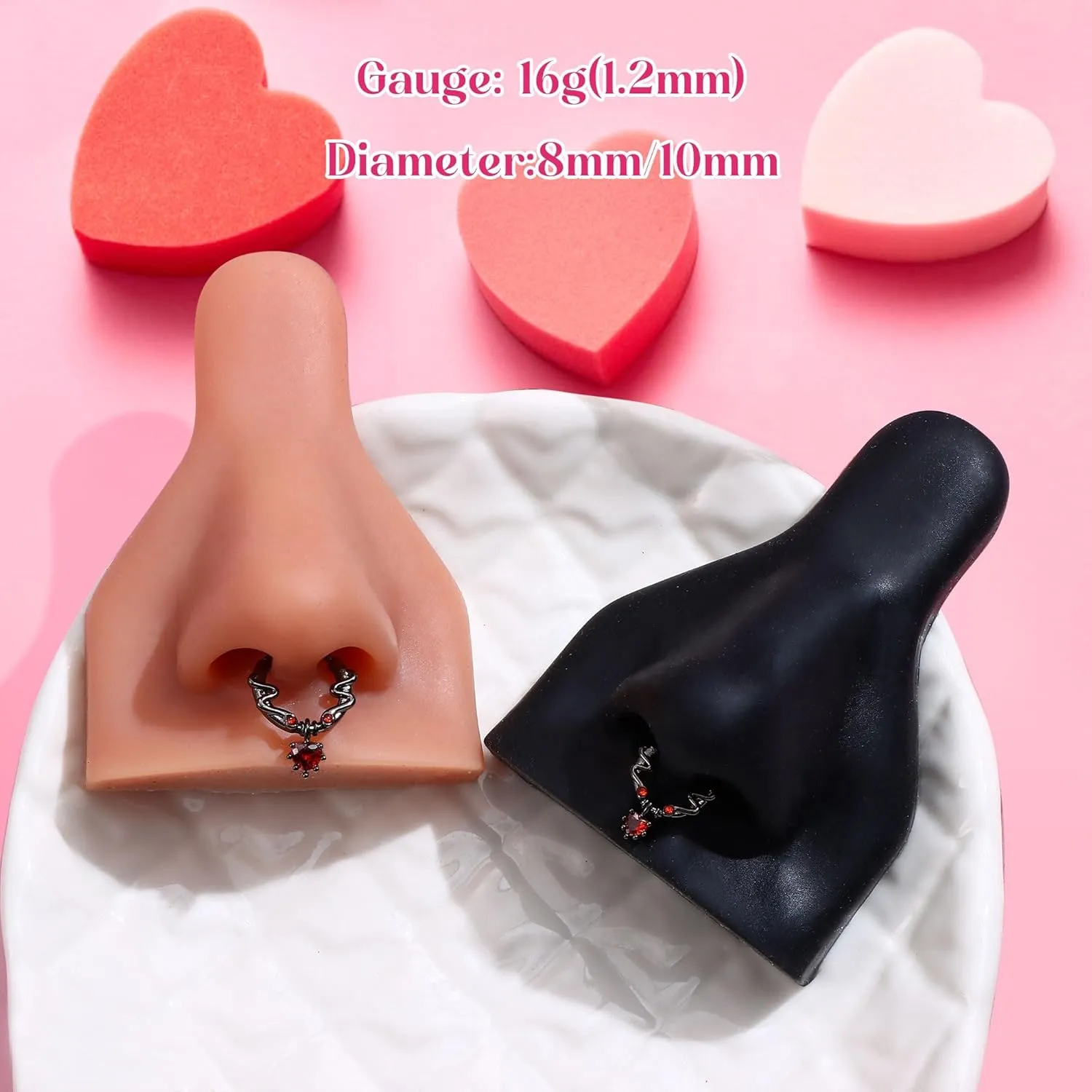 UBGICIG 16G Silver/Gold/Black Rose Septum Rings Heart CZ Hinged Nose Rings Hoops Stainless Steel Daith Piercing Jewelry Helix Tragus Conch Earrings Septum Clicker Nose Piercings for Women 8mm 10mm