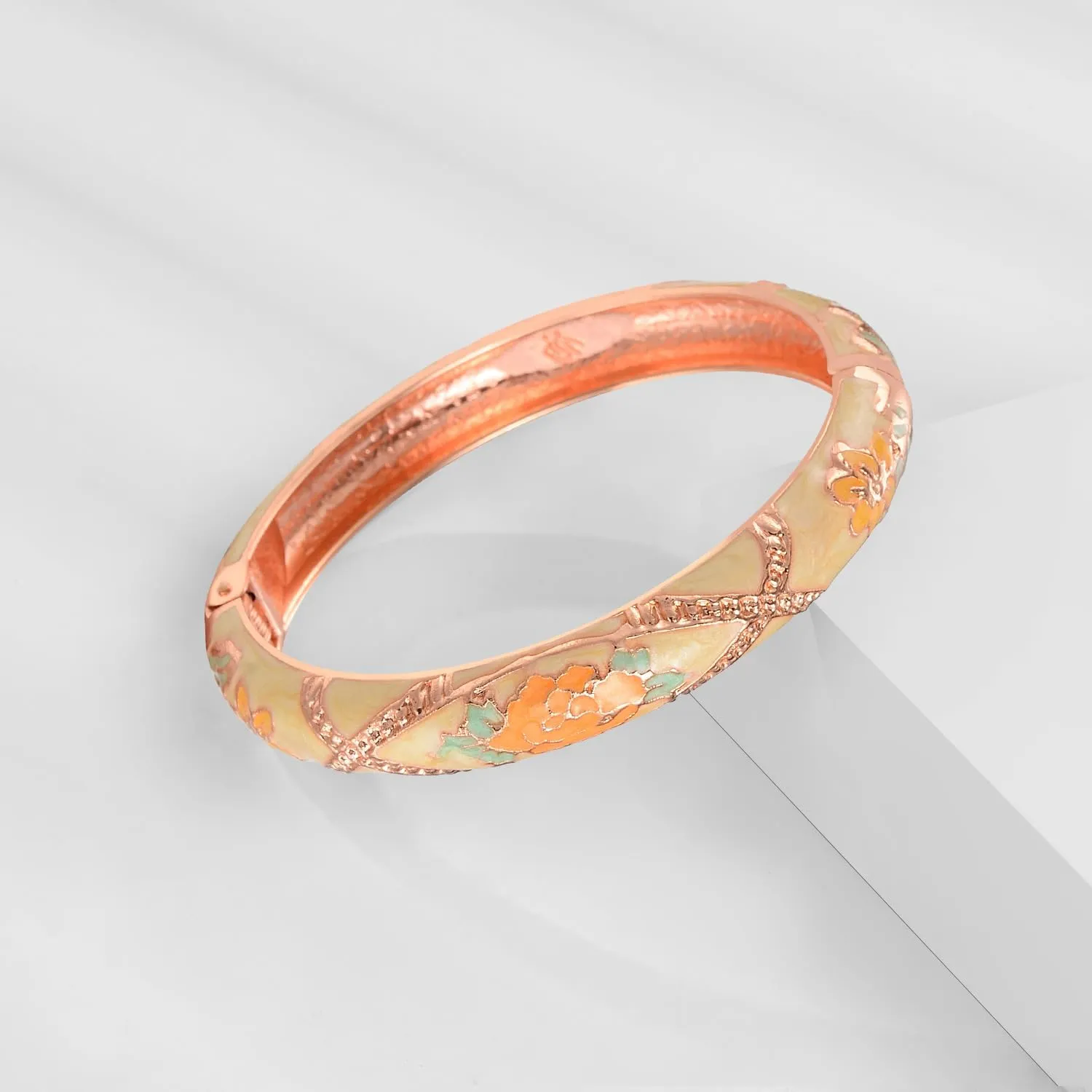 UJOY Bangles 5 Pcs Enamel Jewelry Set Rose Gold Flower Engraved Cloisonne Bracelets Pack in a Box 5PCS