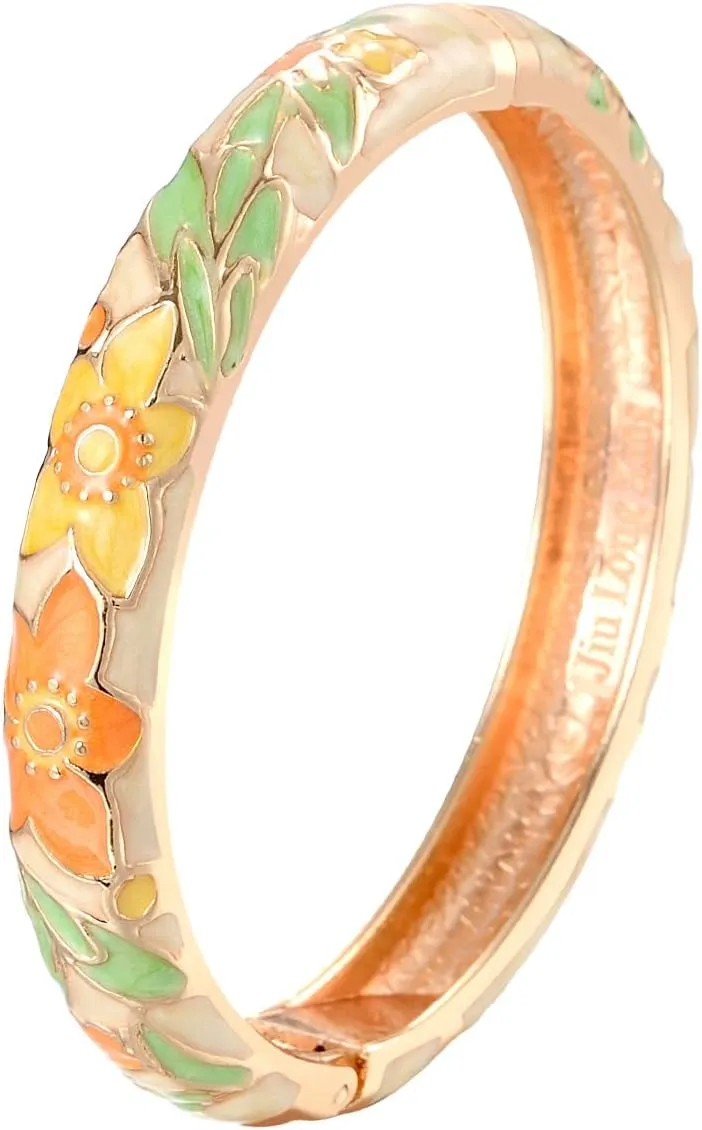 UJOY Bangles 5 Pcs Enamel Jewelry Set Rose Gold Flower Engraved Cloisonne Bracelets Pack in a Box 5PCS
