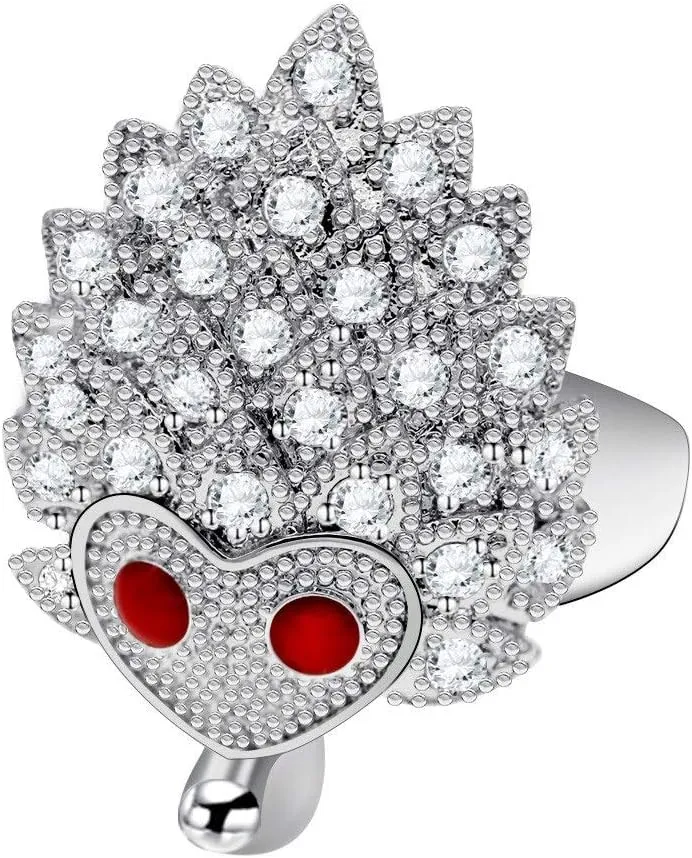 Uloveido Chic Sparky Bling Cubic Zirconia Hedgehog Ring Cute Animal Wedding Party Prom Finger Rings for Women Y347