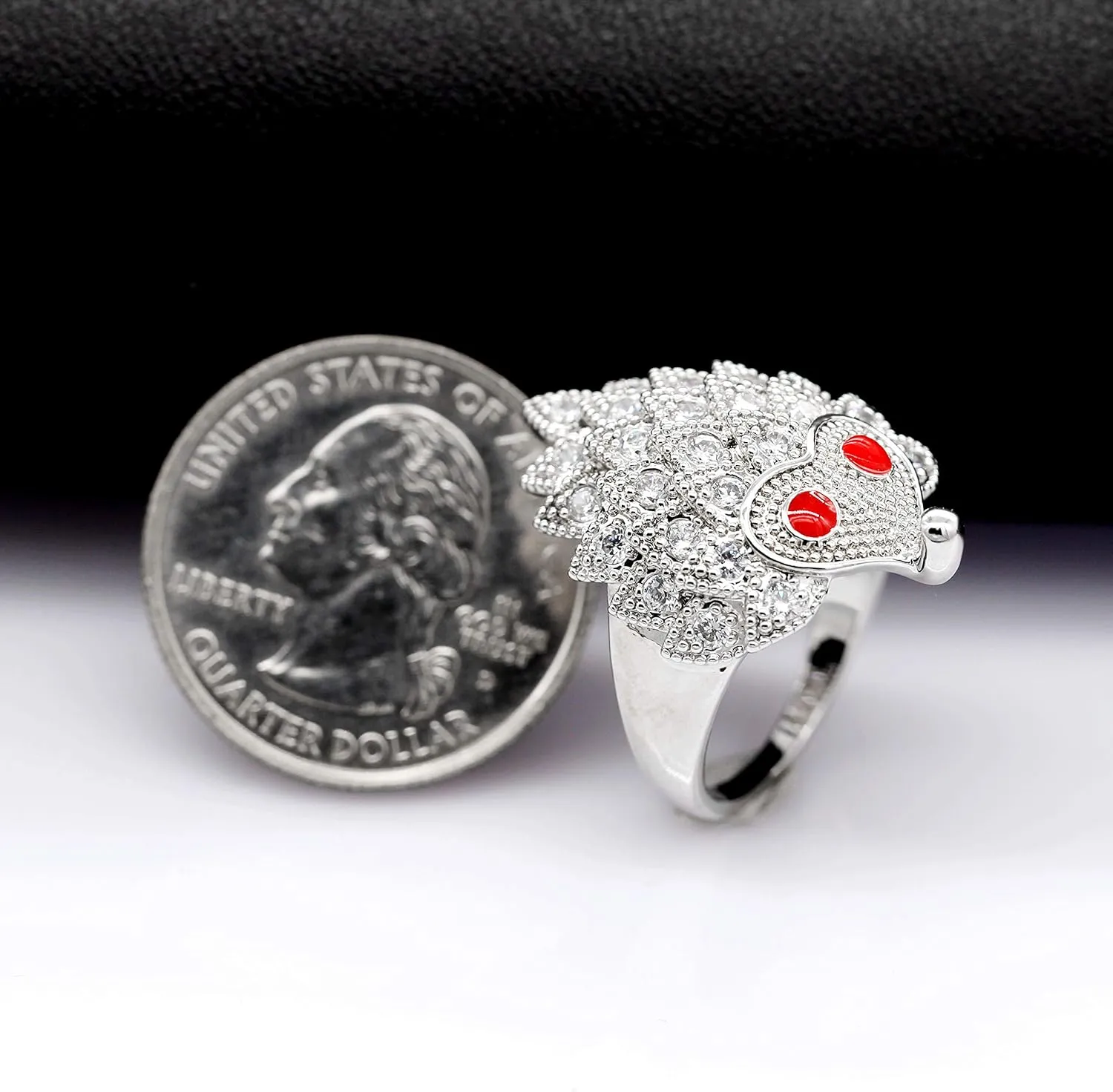 Uloveido Chic Sparky Bling Cubic Zirconia Hedgehog Ring Cute Animal Wedding Party Prom Finger Rings for Women Y347