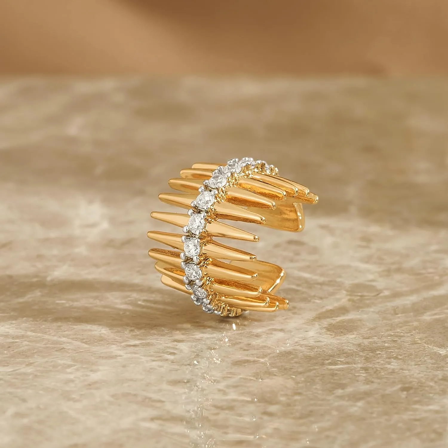 VACRONA Gold Ear Cuff Earrings for Women 14K Gold Plated Non Pierced Clip on Cartilage Cubic Zirconia Sparkling Earrings Gifts| Single