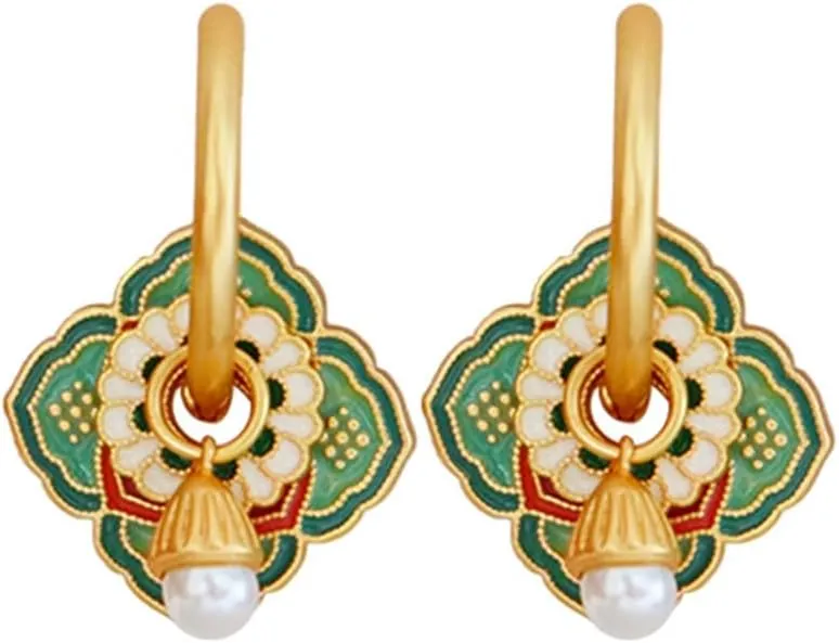 Vintage Chinese Style Earrings Unique Chic Asian Pretty Earrings Ethnic Totem Earring for Women Girls Jewelry Gift