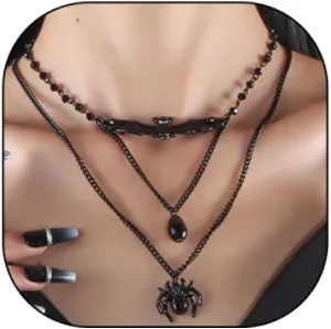 Vintage Gothic Necklace Goth Black Layered Choker Dark Bat Spider Pendant Necklace Long Blood Red Rosary Chain Necklace Formal Gothic Punk Clothes Accessories Halloween Jewelry Gifts for Women