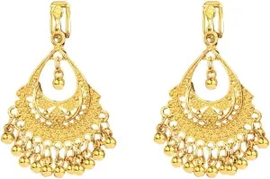 Vintage Indian Jhumka Jhumki Statement Clip On Earring Boho Ethnic for Women Bollywood Traditional Gypsy Bohemian Gold Small Balls Tassel Dangle Drop Festival Holiday Party Non Pierced Ears Jewelry