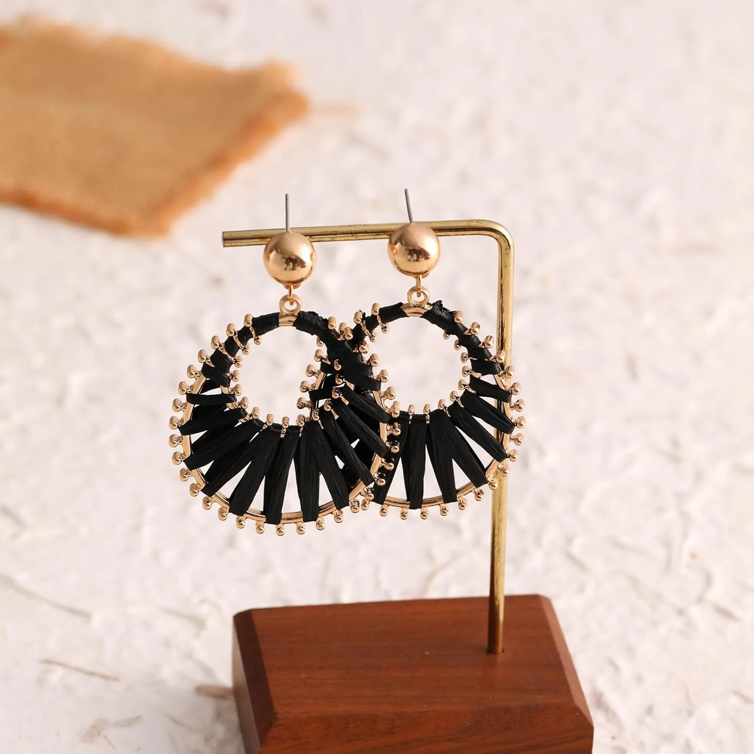 Viva Joya Boho Raffia Teardrop Earrings for Women, Large Statement Drop Dangle Earrings for Prom, Aesthetic Fashion Trendy Jewelry, Handmade Woven Beach Bridal Shower Earrings