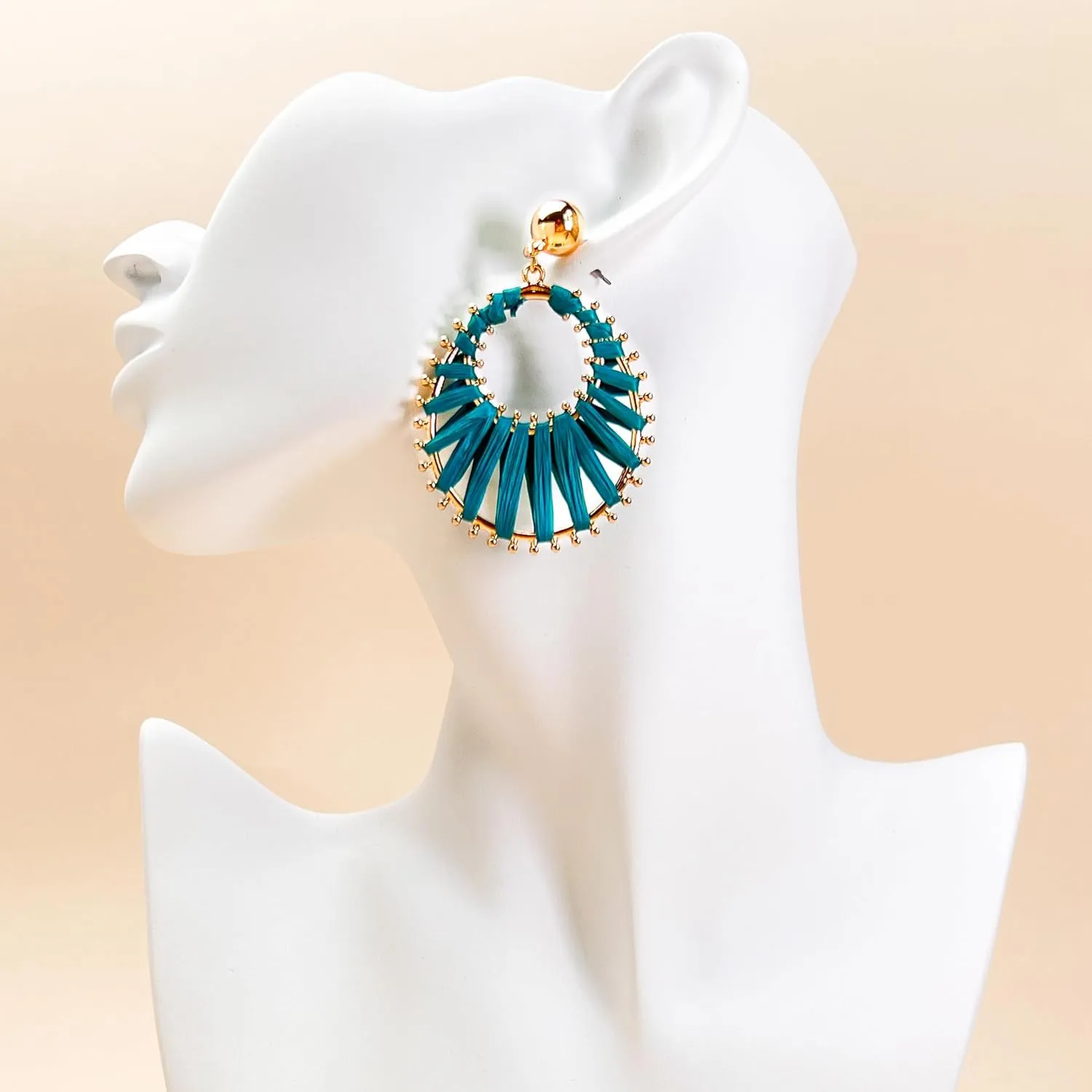 Viva Joya Boho Raffia Teardrop Earrings for Women, Large Statement Drop Dangle Earrings for Prom, Aesthetic Fashion Trendy Jewelry, Handmade Woven Beach Bridal Shower Earrings