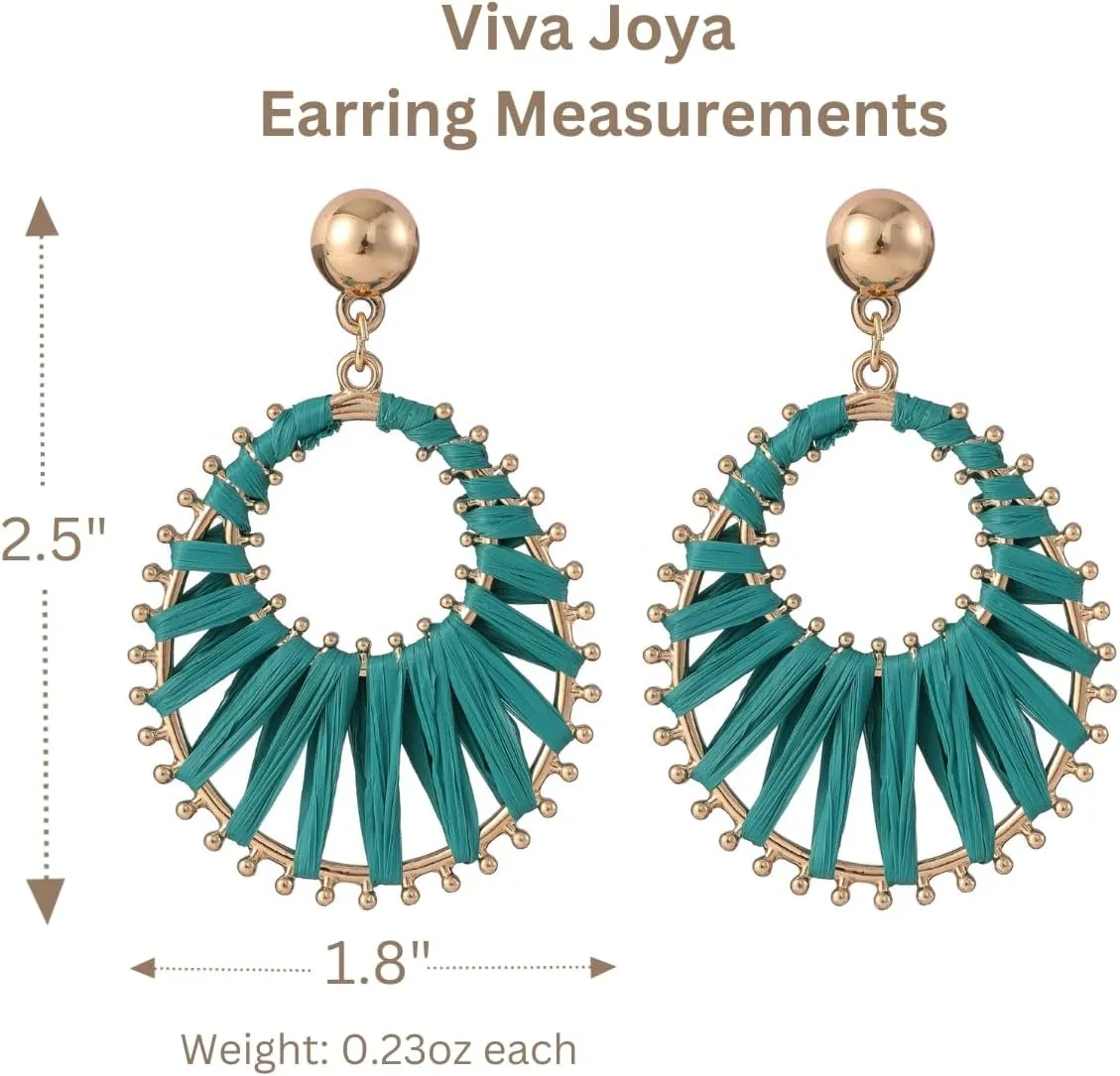 Viva Joya Boho Raffia Teardrop Earrings for Women, Large Statement Drop Dangle Earrings for Prom, Aesthetic Fashion Trendy Jewelry, Handmade Woven Beach Bridal Shower Earrings