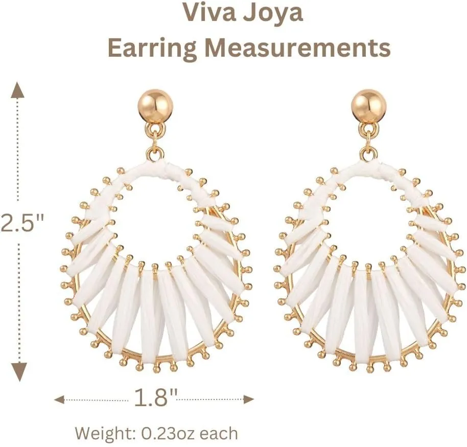 Viva Joya Boho Raffia Teardrop Earrings for Women, Large Statement Drop Dangle Earrings for Prom, Aesthetic Fashion Trendy Jewelry, Handmade Woven Beach Bridal Shower Earrings
