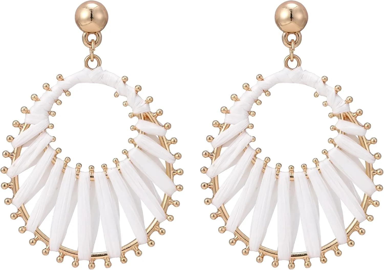 Viva Joya Boho Raffia Teardrop Earrings for Women, Large Statement Drop Dangle Earrings for Prom, Aesthetic Fashion Trendy Jewelry, Handmade Woven Beach Bridal Shower Earrings