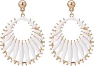 Viva Joya Boho Raffia Teardrop Earrings for Women, Large Statement Drop Dangle Earrings for Prom, Aesthetic Fashion Trendy Jewelry, Handmade Woven Beach Bridal Shower Earrings
