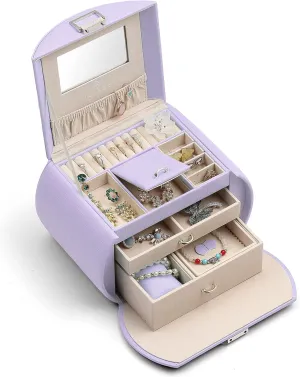 Vlando Princess Style Jewelry Box for Girls - 3-Layer Kids Jewelry Box with Mirror - Valentines Day Gifts for Self (Purple)