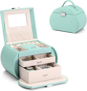 Vlando Princess Style Jewelry Box for Girls Jewelry Box Girls 12-14 3-Layer Kids Jewelry Box with Mirror Little Girls Jewelry Box 8-12 Christmas Gift for Teens Girls (Mint Green)
