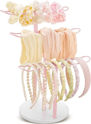 Wenqik Metal Headband Holder 3-Tier Headband Organizer Hairband Hair Hoop Display Stand with Wooden Base Hairband Organizer for Girls Women Bracelets Bangle College Dorm Decor Bedroom Storage