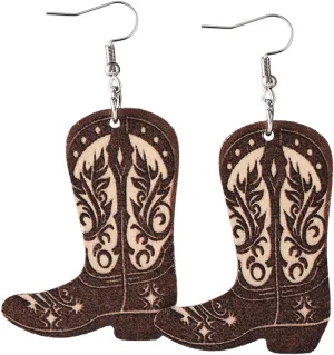 Western Earrings for Women Cowgirl Country Wood Drop Dangle Pink Boot Earring Jewelry Boho Vintage Earrings Jewelry Accessories