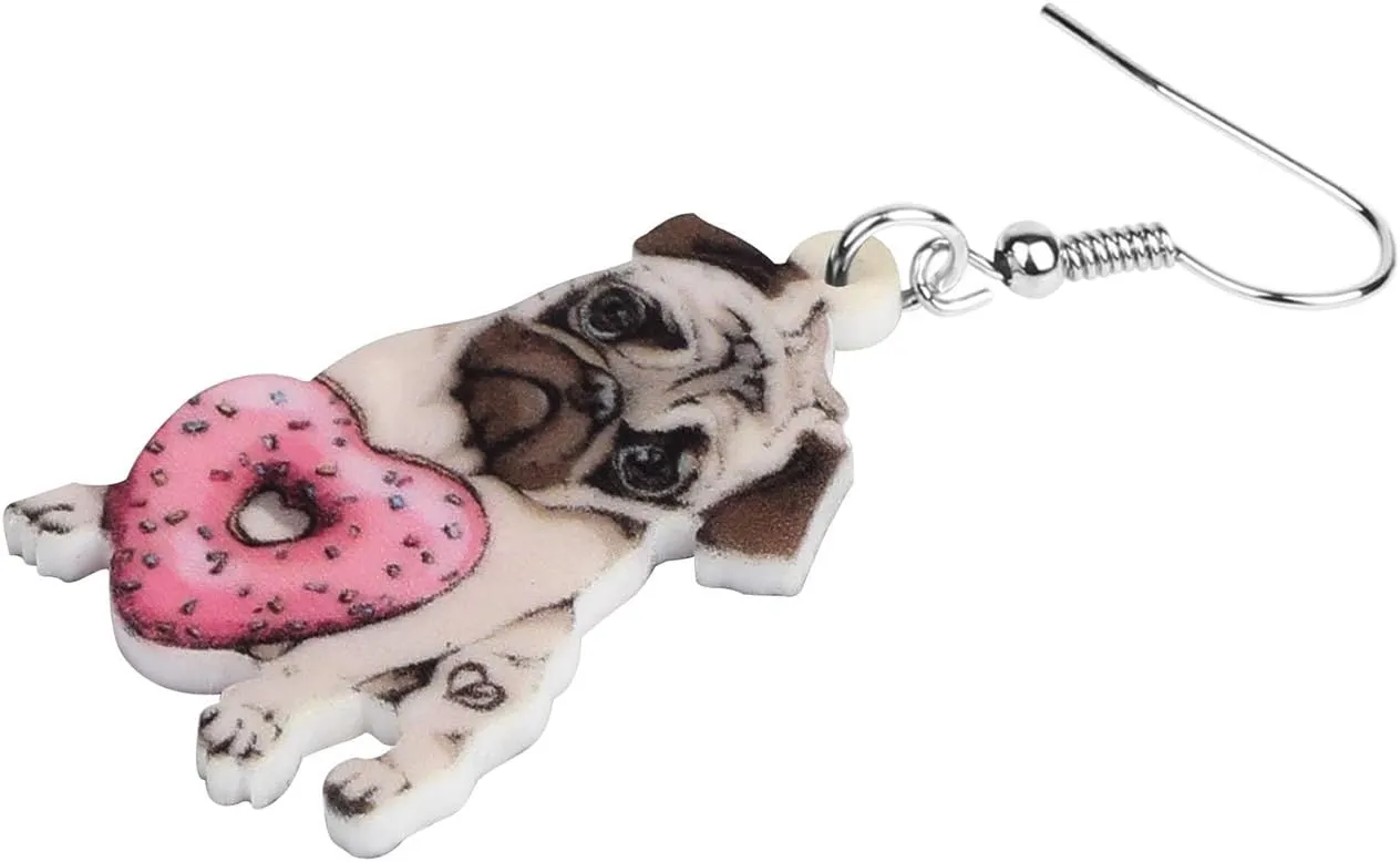 WEVENI Acrylic Cute Pug Dog Earrings Pet Puppy Dangle Drop Fashion Jewelry For Women Dainty Gifts