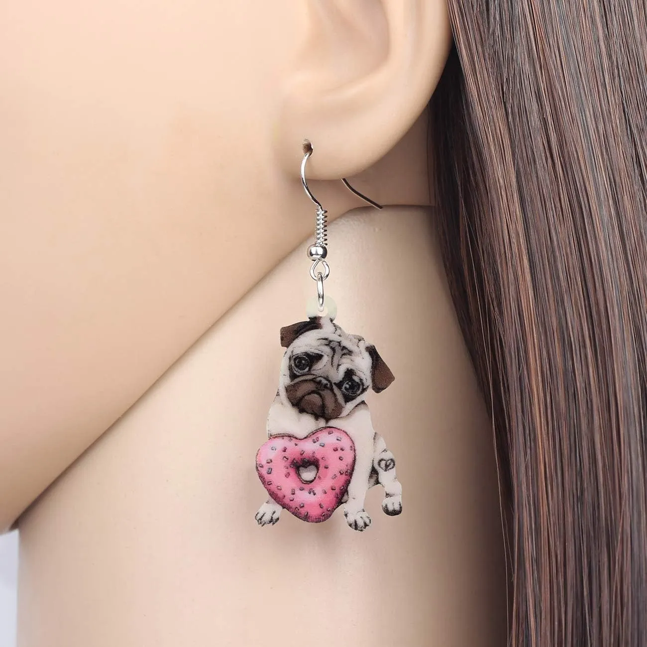 WEVENI Acrylic Cute Pug Dog Earrings Pet Puppy Dangle Drop Fashion Jewelry For Women Dainty Gifts