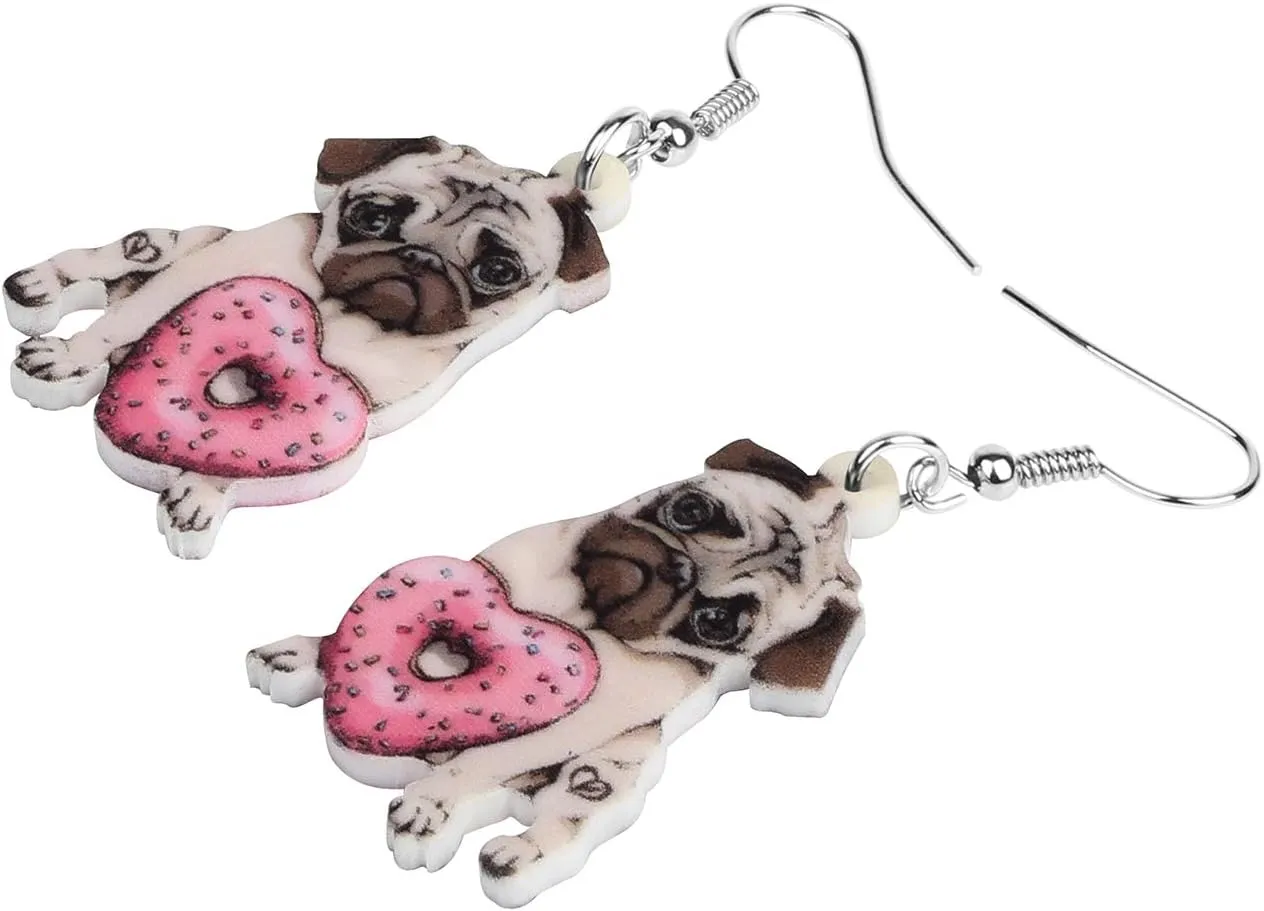 WEVENI Acrylic Cute Pug Dog Earrings Pet Puppy Dangle Drop Fashion Jewelry For Women Dainty Gifts