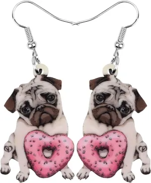 WEVENI Acrylic Cute Pug Dog Earrings Pet Puppy Dangle Drop Fashion Jewelry For Women Dainty Gifts