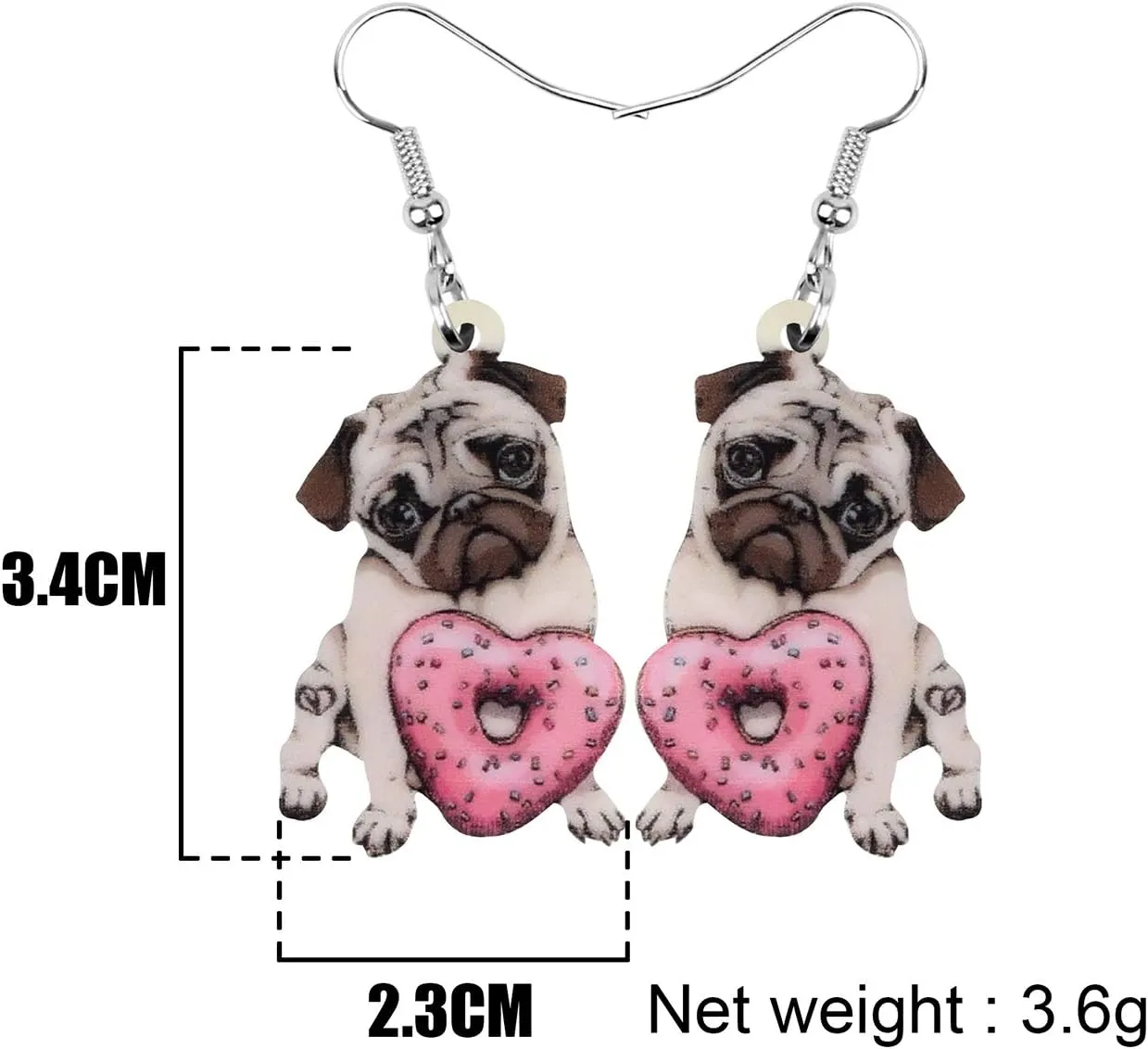 WEVENI Acrylic Cute Pug Dog Earrings Pet Puppy Dangle Drop Fashion Jewelry For Women Dainty Gifts