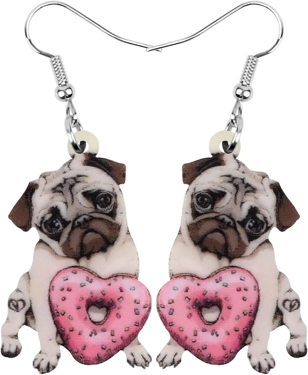 WEVENI Acrylic Cute Pug Dog Earrings Pet Puppy Dangle Drop Fashion Jewelry For Women Dainty Gifts