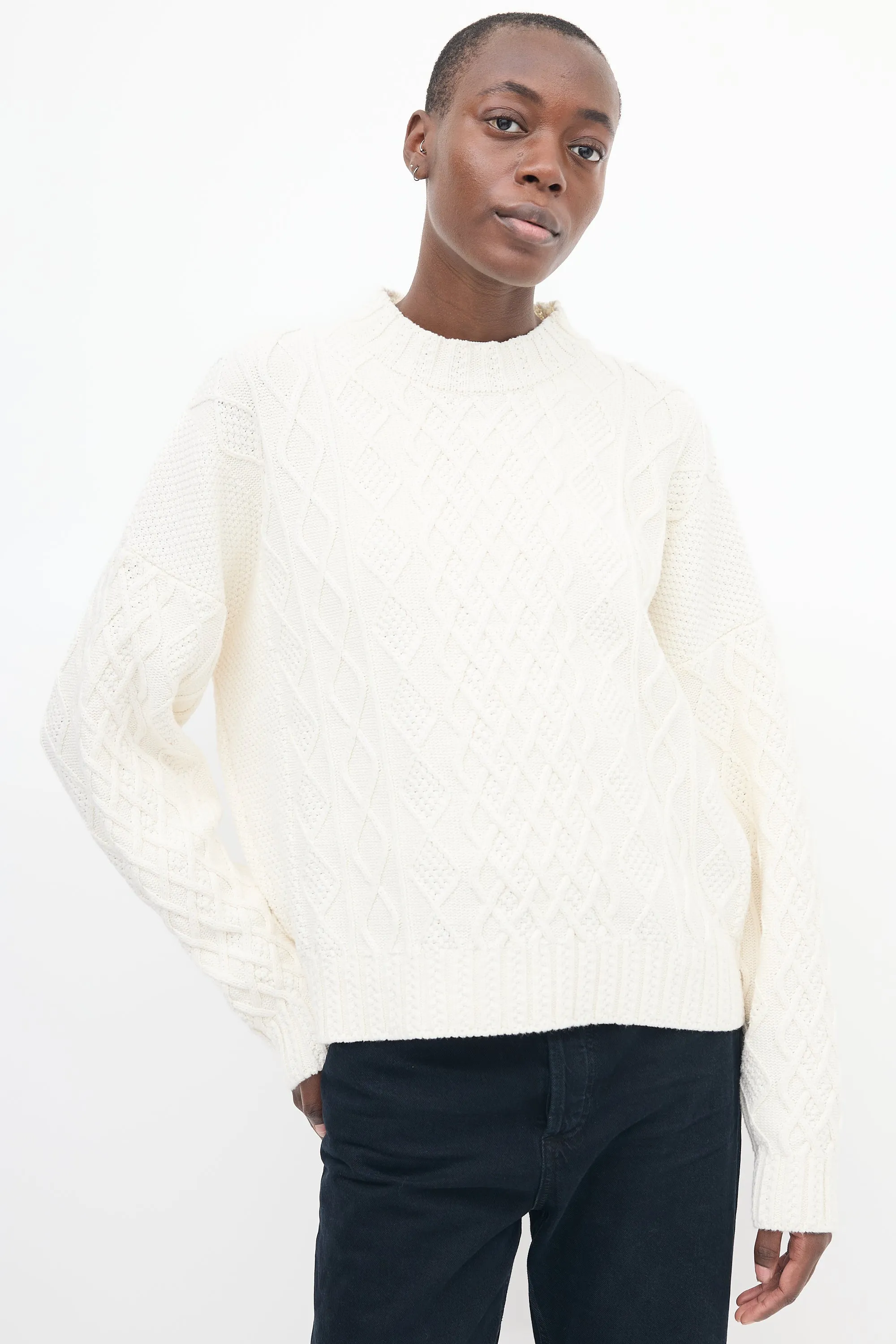 White Cable Knit Sweater