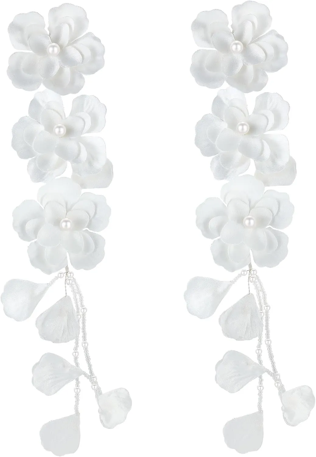 White Large Flower Elf Ear Cuff Earrings Bridal Wedding Accessories For Women