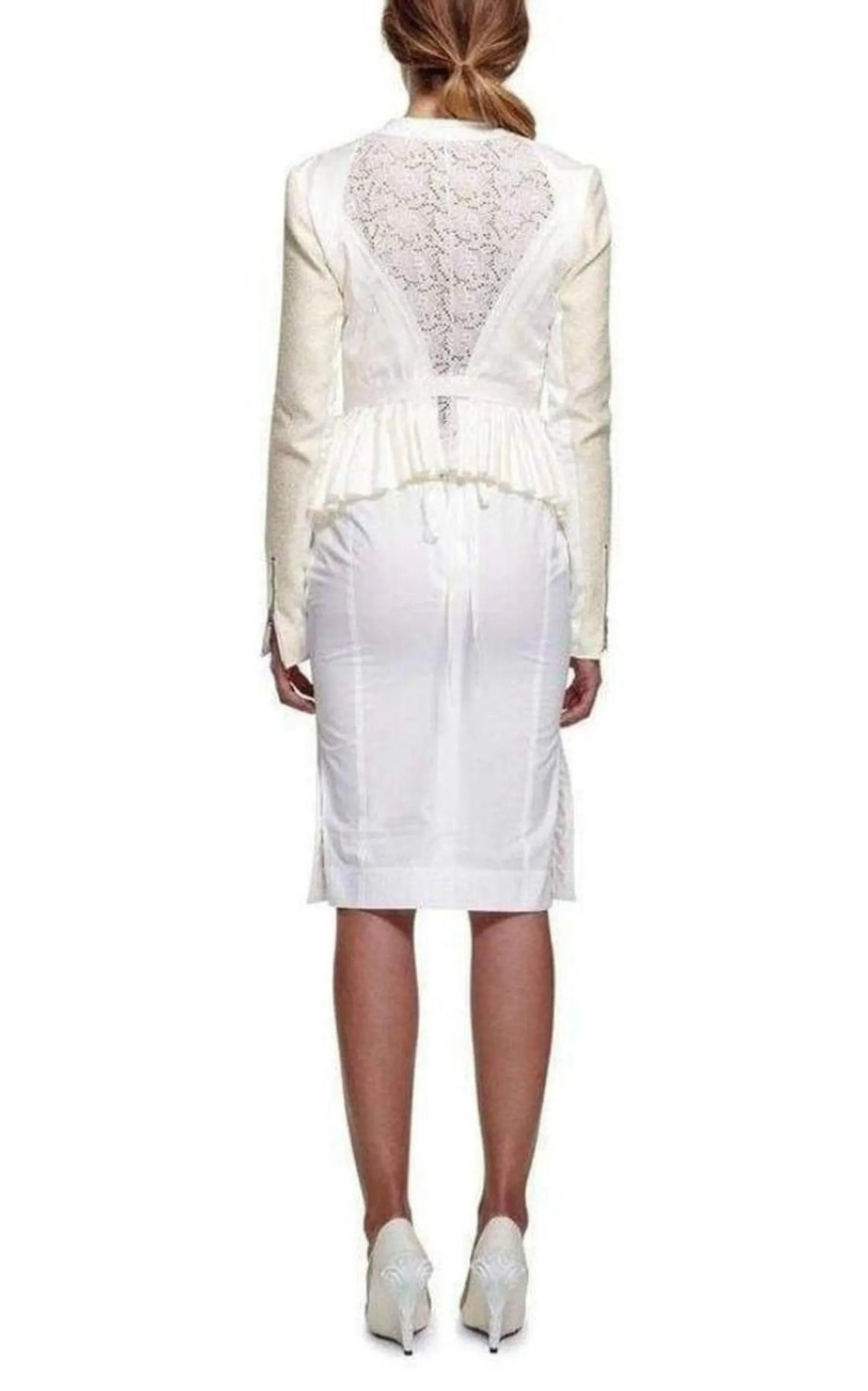 White Tailored Cotton Lace Back Jacket
