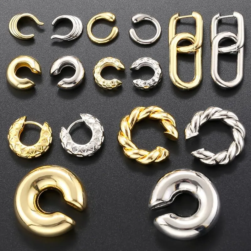 Women's Gold Plated Brass Triple Band Twisted Ear Cuffs, Clip-On Design